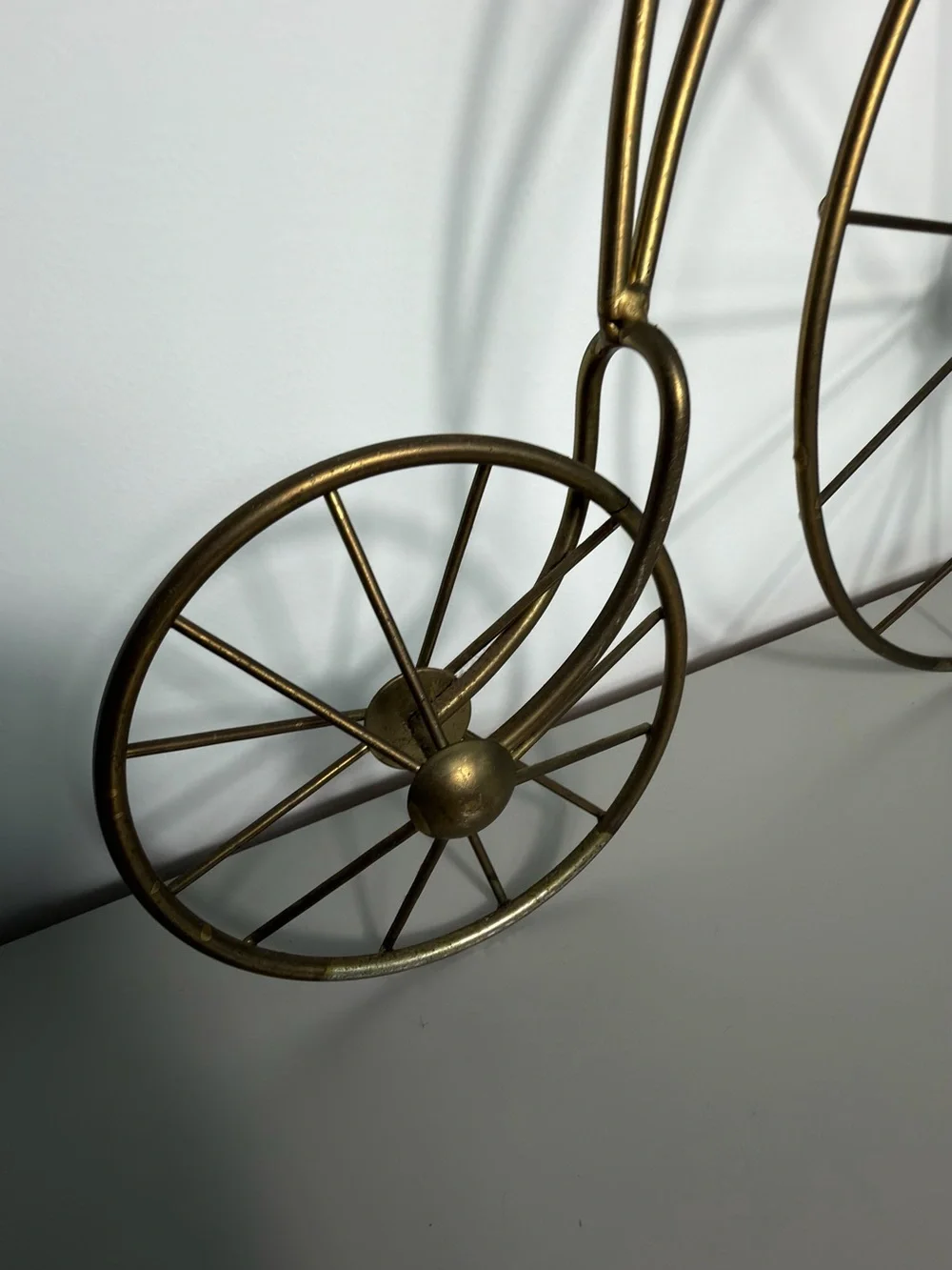 Vintage Penny Farthing High Wheel Bicycle Metal Wall Decor Wood Seat
